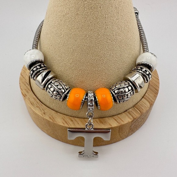 Tennessee Volunteers Charm Bracelet Silver-tone w/ 11 Beads Orange White 9" L - Picture 2 of 7